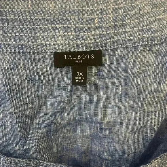 Talbots linen chambray blouse tie waist coastal 3X - Picture 8 of 10